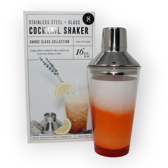 NEW Cocktail Shaker 16 oz Orange Ombre Glass StainlessSteel Gift - Picture 2 of 12